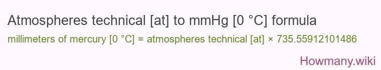Atmospheres technical [at] to mmHg [0 °C] formula