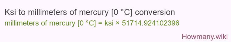 Ksi to millimeters of mercury [0 °C] conversion