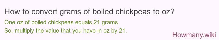 How to convert grams of boiled chickpeas to oz?