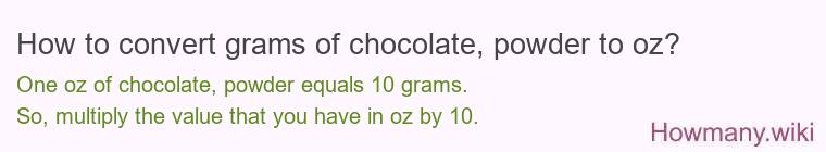 How to convert grams of chocolate, powder to oz?