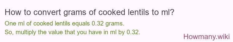 How to convert grams of cooked lentils to ml?