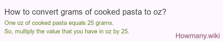 How to convert grams of cooked pasta to oz?