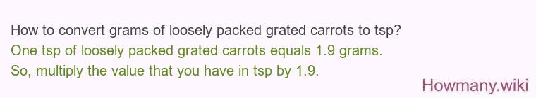 How to convert grams of loosely packed grated carrots to tsp?