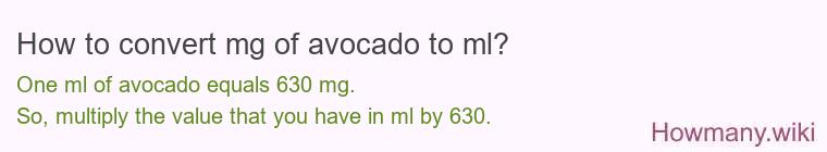 How to convert mg of avocado to ml?