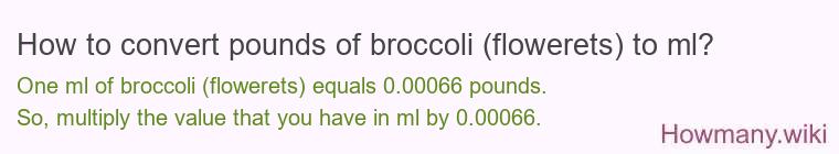 How to convert pounds of broccoli (flowerets) to ml?