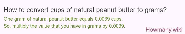How to convert cups of natural peanut butter to grams?
