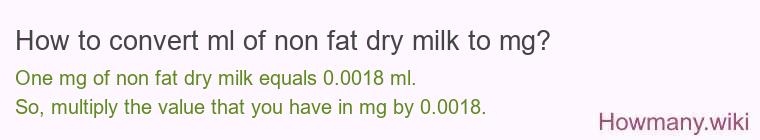 How to convert ml of non fat dry milk to mg?
