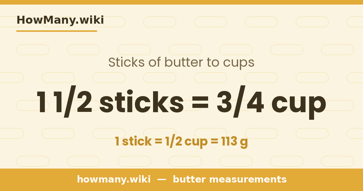 1 1/2 sticks of butter = 3/4 cup