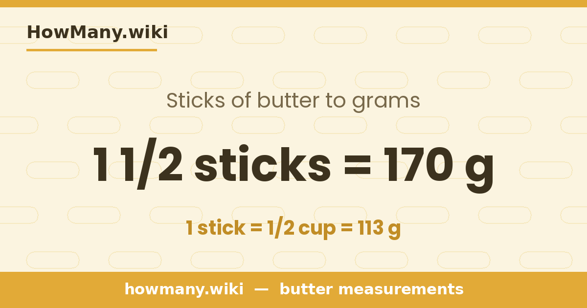 1 1/2 sticks of butter = 170 grams