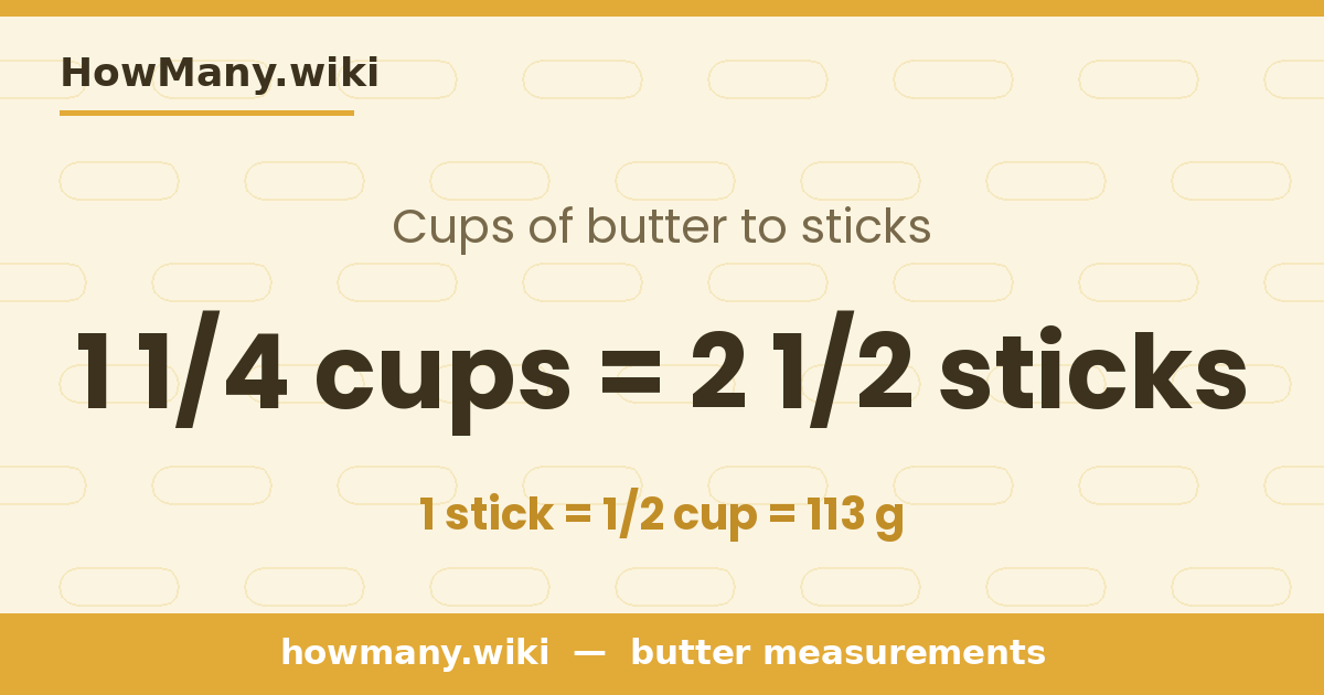 1 1/4 cups of butter = 2 1/2 sticks