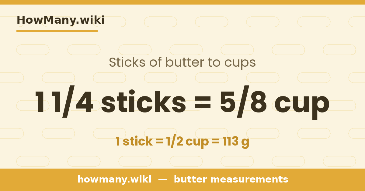 1 1/4 sticks of butter = 5/8 cup