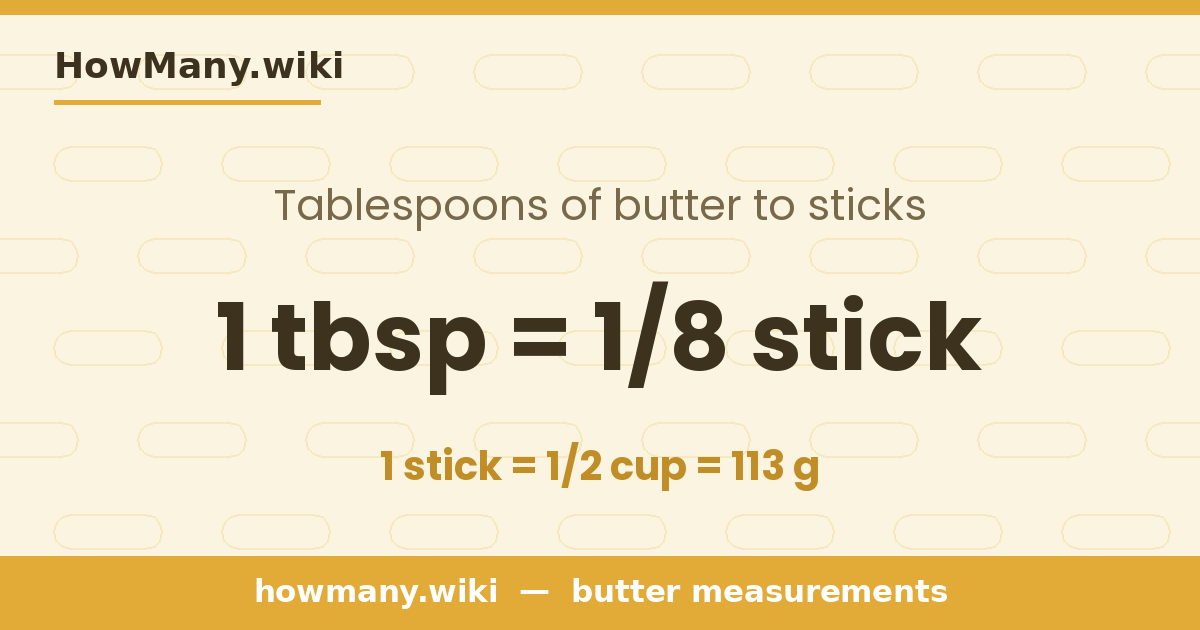 1 tablespoon of butter = 1/8 stick