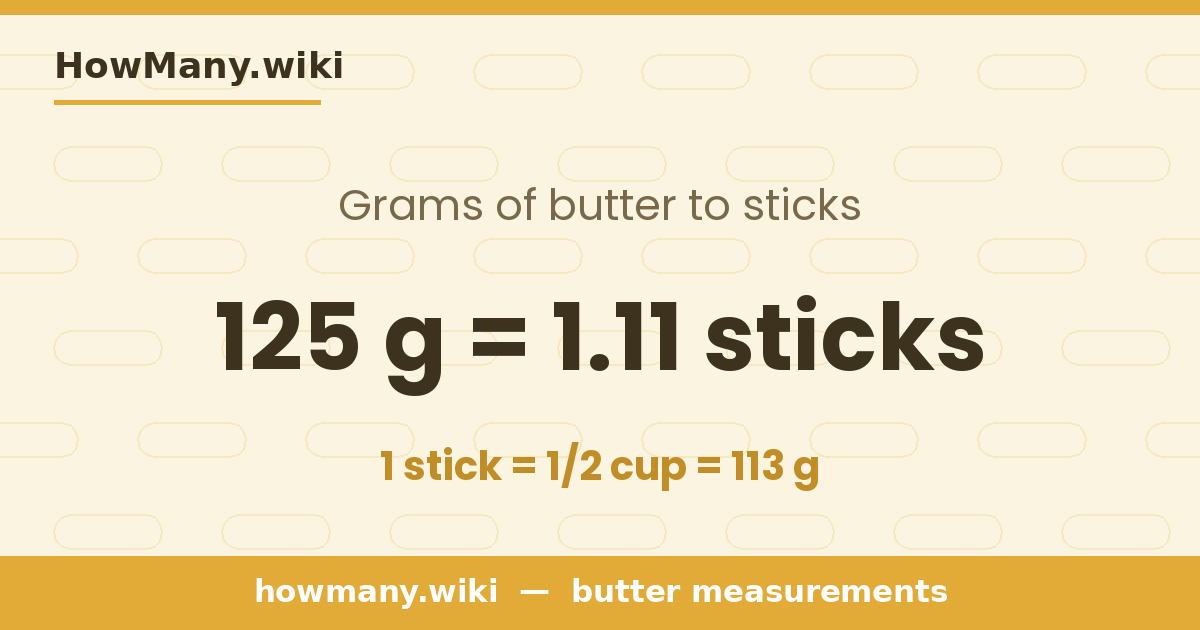 125 grams of butter = 1.11 sticks