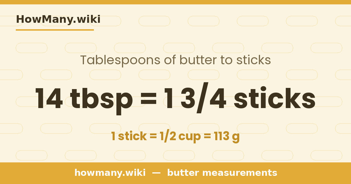 14 tablespoons of butter = 1 3/4 sticks