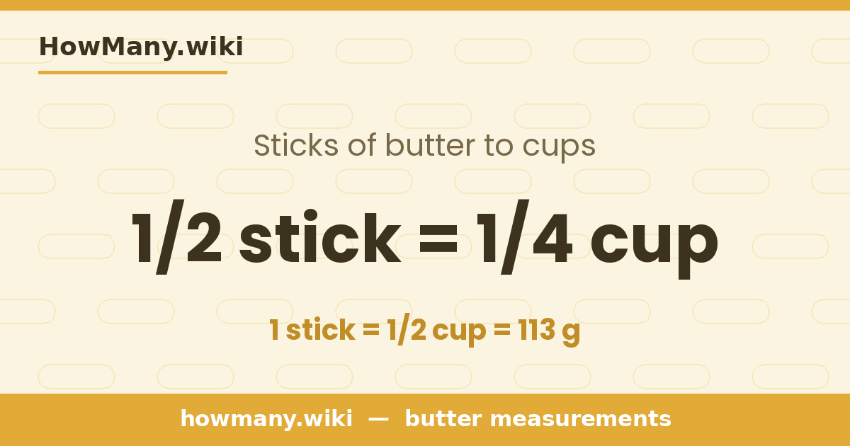 1/2 stick of butter = 1/4 cup
