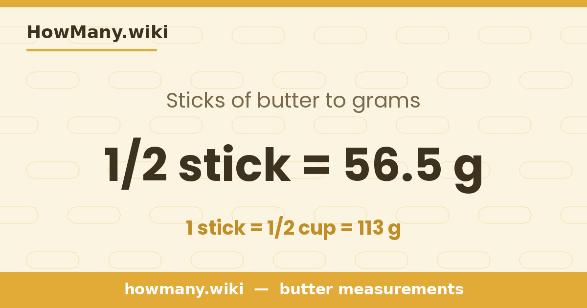 1/2 stick of butter = 56.5 grams