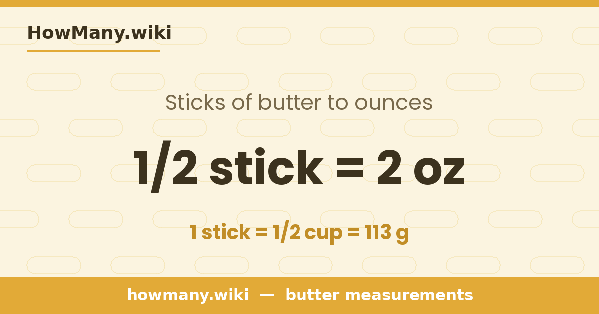 1/2 stick of butter = 2 ounces