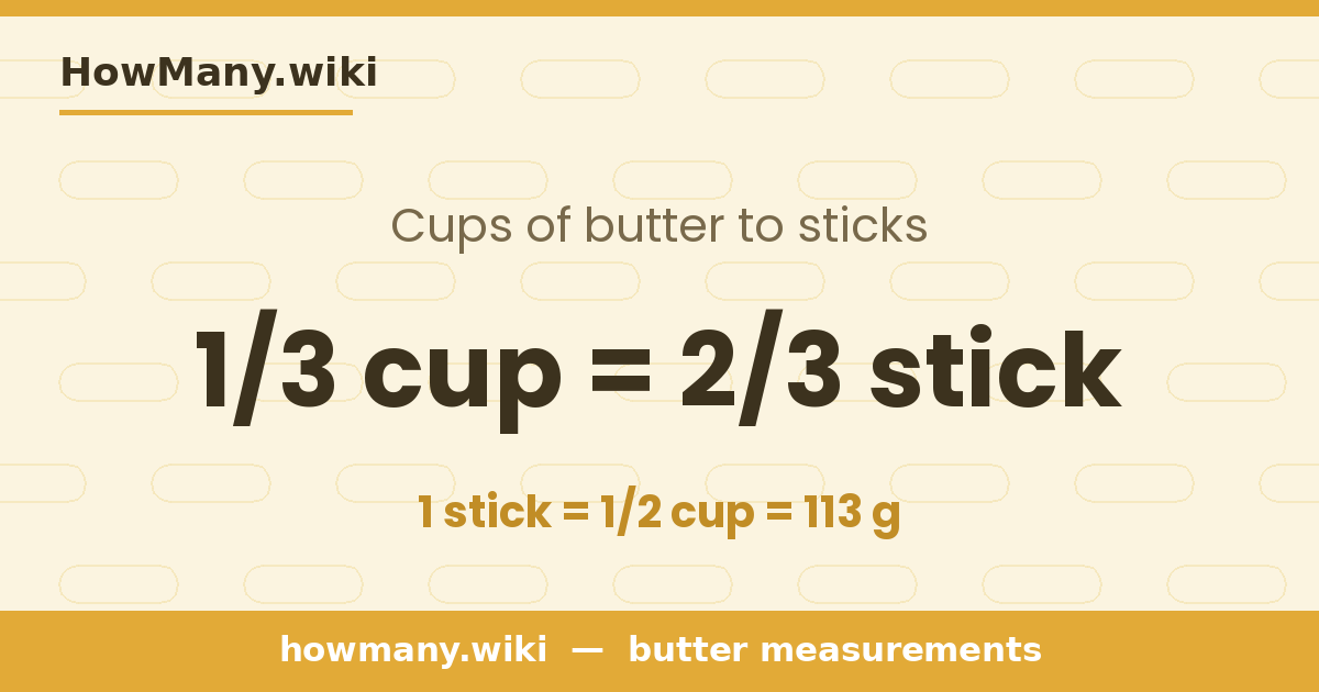 1/3 cup of butter = 2/3 stick
