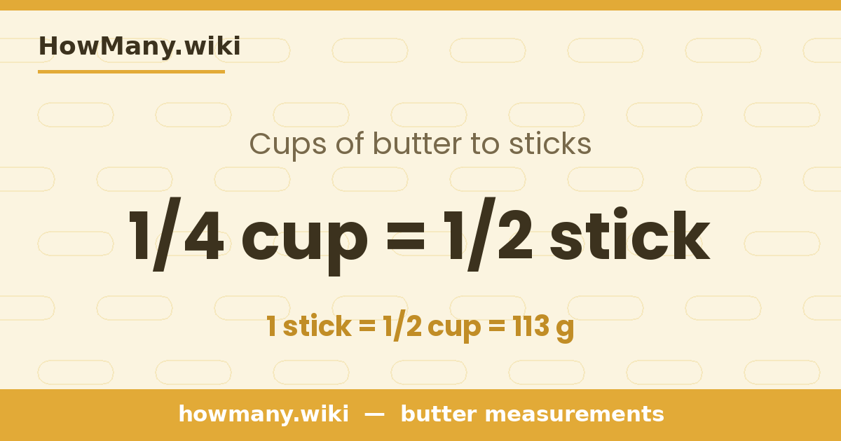 1/4 cup of butter = 1/2 stick