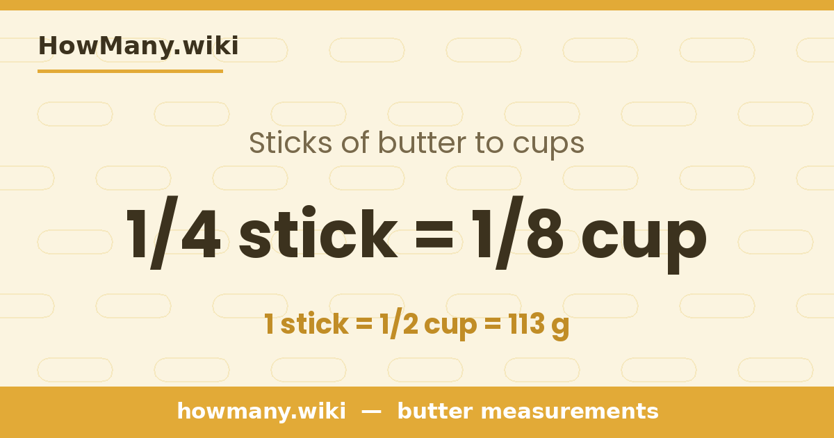 1/4 stick of butter = 1/8 cup