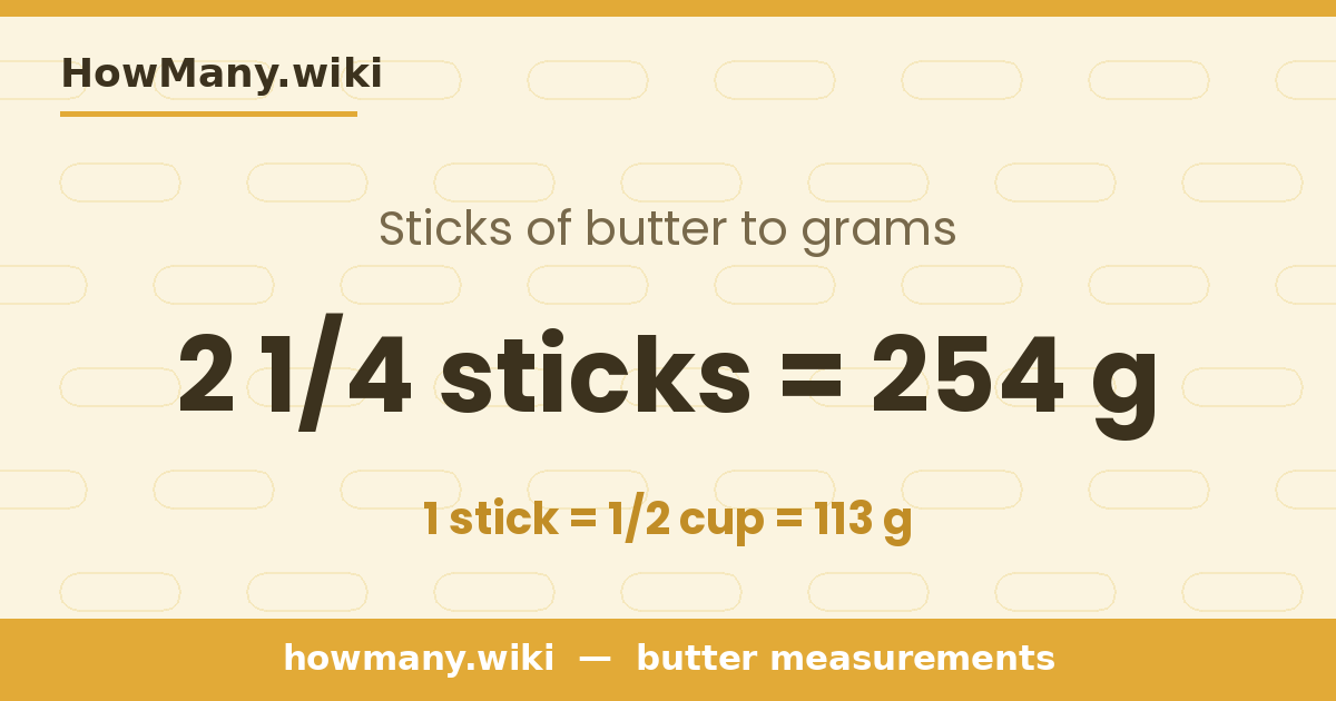 2 1/4 sticks of butter = 254 grams