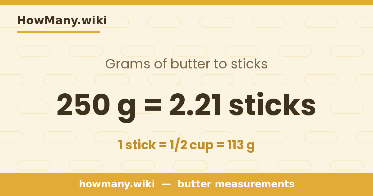 250 grams of butter = 2.21 sticks