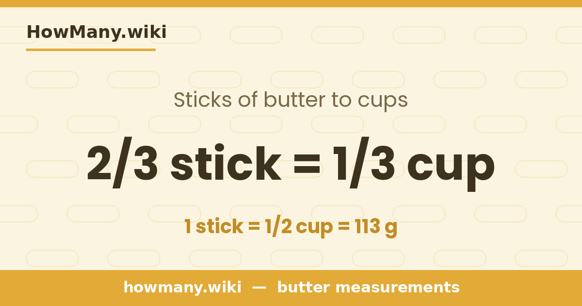 2/3 stick of butter = 1/3 cup