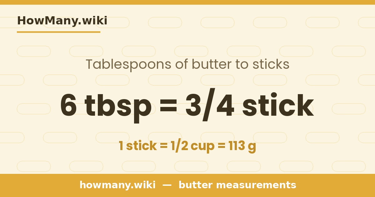 6 tablespoons of butter = 3/4 stick