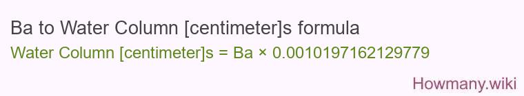Ba to Water Column [centimeter]s formula