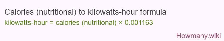 Calories (nutritional) to kilowatts-hour formula
