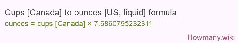 Cups [Canada] to ounces [US, liquid] formula
