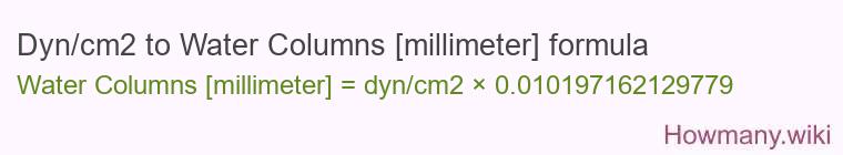 Dyn/cm2 to Water Columns [millimeter] formula