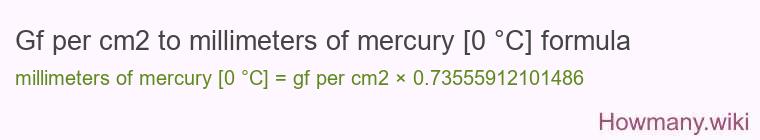 Gf per cm2 to millimeters of mercury [0 °C] formula