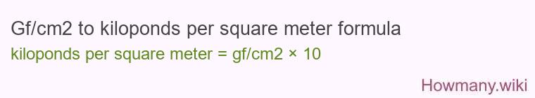 Gf/cm2 to kiloponds per square meter formula