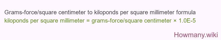 Grams-force/square centimeter to kiloponds per square millimeter formula