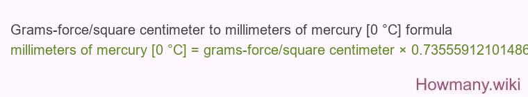 Grams-force/square centimeter to millimeters of mercury [0 °C] formula
