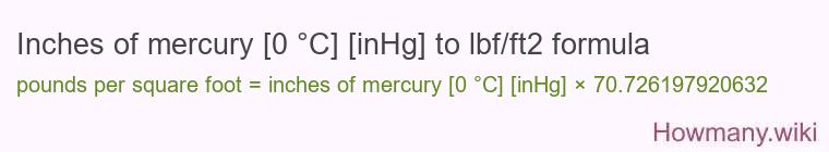 Inches of mercury [0 °C] [inHg] to lbf/ft2 formula