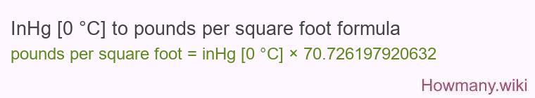InHg [0 °C] to pounds per square foot formula