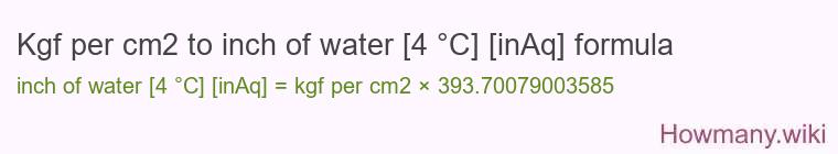 Kgf per cm2 to inch of water [4 °C] [inAq] formula
