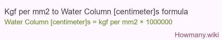 Kgf per mm2 to Water Column [centimeter]s formula