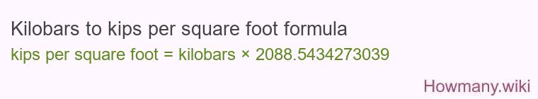 Kilobars to kips per square foot formula