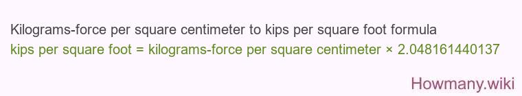 Kilograms-force per square centimeter to kips per square foot formula