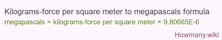 Kilograms-force per square meter to megapascals formula