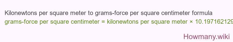 Kilonewtons per square meter to grams-force per square centimeter formula