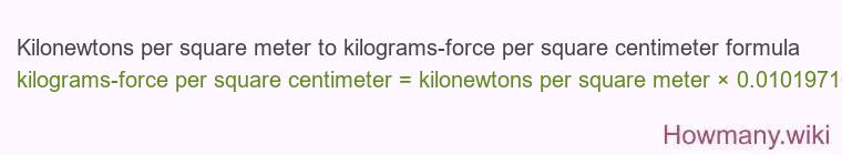 Kilonewtons per square meter to kilograms-force per square centimeter formula