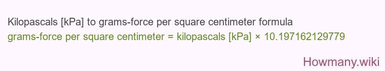 Kilopascals [kPa] to grams-force per square centimeter formula