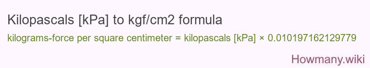 Kilopascals [kPa] to kgf/cm2 formula