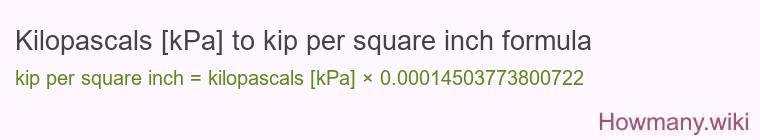 Kilopascals [kPa] to kip per square inch formula