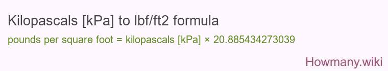 Kilopascals [kPa] to lbf/ft2 formula