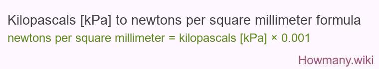 Kilopascals [kPa] to newtons per square millimeter formula